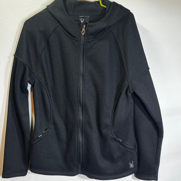 Spyder Women’s Activewear Jacket Hoodie Black Zip Front Fleece Lined r Size XL - Picture 1 of 9